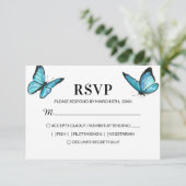 Blaue Schmetterlinge Hochzeit RSVP Karte (Stehend Vorderseite)