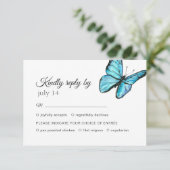 Blaue Schmetterlinge Hochzeit RSVP Karte (Stehend Vorderseite)