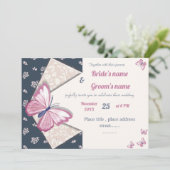 Blaue Schmetterlinge Hochzeitskarte (Stehend Vorderseite)