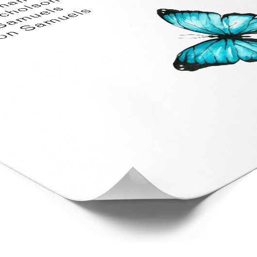 Blaue Schmetterlinge Hochzeitsstichtabelle Poster (Ecke)