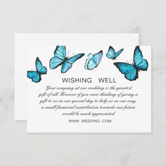 Blaue Schmetterlinge Hochzeitsstimmung Begleitkarte (Vorne/Hinten)
