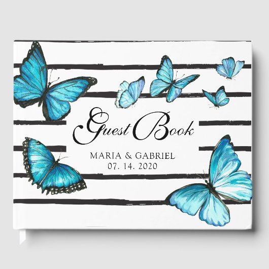 Blaue Schmetterlinge Hochzeitstorch Gästebuch (Vorderseite)