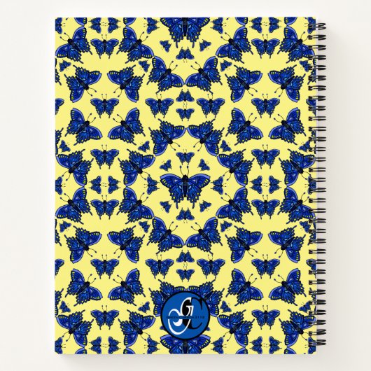 Blaue Schmetterlinge im lustig spielenden Muster i Notizblock (Rückseite)