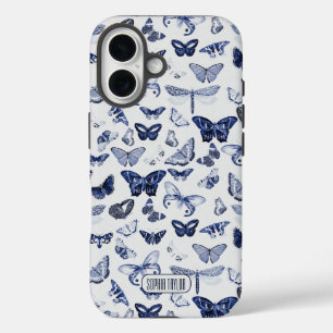 Blaue Schmetterlinge im Vintage-Stil iPhone 16 Hülle