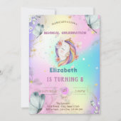 Blaue Schmetterlinge im Wasser Einhorn Holographis Einladung (Vorderseite)