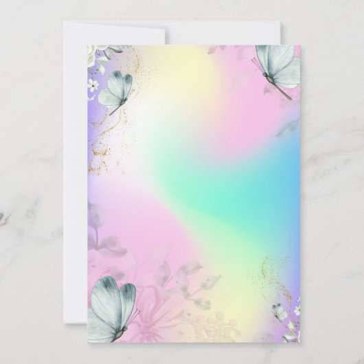 Blaue Schmetterlinge im Wasser Einhorn Holographis Einladung (Rückseite)