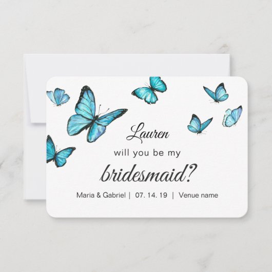 Blaue Schmetterlinge in Aquarellfarben werden Sie  Einladung (Vorderseite)