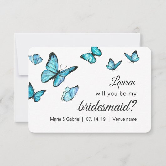 Blaue Schmetterlinge in Aquarellfarben werden Sie  Einladung (Vorderseite)