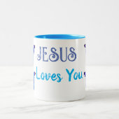 Blaue Schmetterlinge Jesus Lieben Sie Zweifarbige Tasse (Mittel)