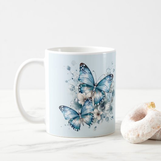 Blaue Schmetterlinge Kaffeetasse (Mit Donut)