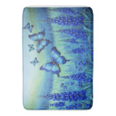 Blaue Schmetterlinge mit blauen Blumen, Badematte (Vorderseite Vertikal)