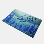 Blaue Schmetterlinge mit blauen Blumen, Fußmatte (Schrägansicht)
