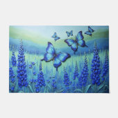 Blaue Schmetterlinge mit blauen Blumen, Fußmatte (Vorderseite)