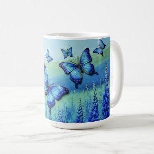Blaue Schmetterlinge mit blauen Blumen, Kaffeetasse