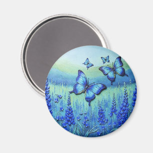 Blaue Schmetterlinge mit blauen Blumen, Magnet