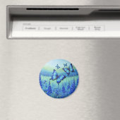 Blaue Schmetterlinge mit blauen Blumen, Magnet (In Situ (Geschirrspüler))