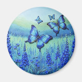 Blaue Schmetterlinge mit blauen Blumen, Magnet (Vorne)