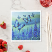 Blaue Schmetterlinge mit blauen Blumen, Serviette (Beispiel)
