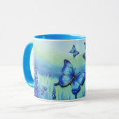 Blaue Schmetterlinge mit blauen Blumen, Tasse (Vorderseite Links)