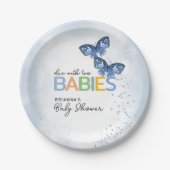 Blaue Schmetterlinge mit zwei Twins Baby Dusche Pappteller (Vorderseite)