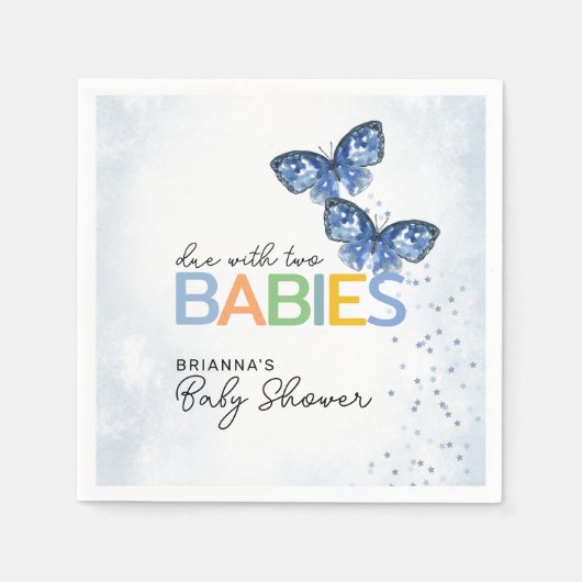 Blaue Schmetterlinge mit zwei Twins Baby Dusche Serviette (Vorderseite)