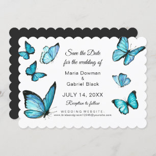 Blaue Schmetterlinge Modern Save the Date Einladung