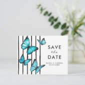 Blaue Schmetterlinge Modern Save the Date Einladungspostkarte (Stehend Vorderseite)