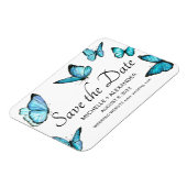 Blaue Schmetterlinge Modern Save the Date Magnet (Linke Seite)