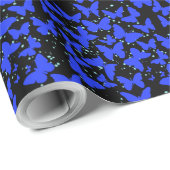 Blaue Schmetterlinge Muster C01.b Schwarze BG Geschenkpapier (Rolleneckpunkt)