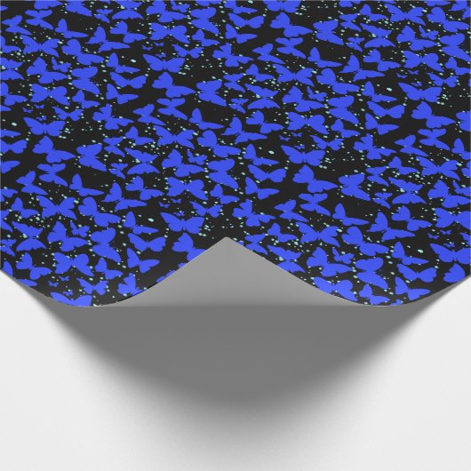 Blaue Schmetterlinge Muster C01.b Schwarze BG Geschenkpapier (Ecke)