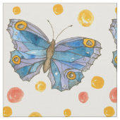 Blaue Schmetterlinge Orange Polka Dots Wasserfarbe Stoff (Nahaufnahme)