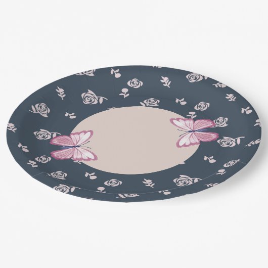 Blaue Schmetterlinge Pappteller (Schrägansicht)