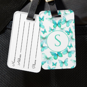 Blaue Schmetterlinge Personalisierte Monogramm-Gep Gepäckanhänger