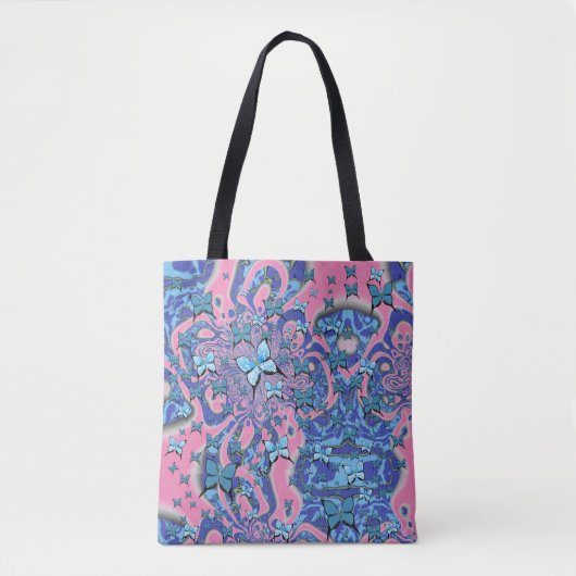 Blaue Schmetterlinge Psychedelischer Traum Tasche (Vorderseite)