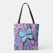 Blaue Schmetterlinge Psychedelischer Traum Tasche (Rückseite)