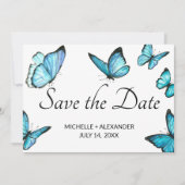 Blaue Schmetterlinge Save the Date Karte (Vorderseite)