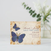 Blaue Schmetterlinge Save the Date Vintag Ankündigungspostkarte (Stehend Vorderseite)