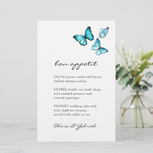 Blaue Schmetterlinge Stilvolles, elegantes Hochzei (Stehend Vorderseite)