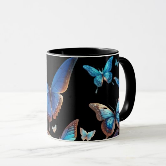 Blaue Schmetterlinge Tasse (VorderseiteRechts)