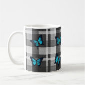 Blaue Schmetterlinge und graue Karierte Stoffe Kaffeetasse (Links)