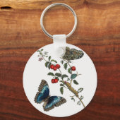 Blaue Schmetterlinge und rote Früchte Schlüsselanhänger (Vorderseite)