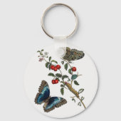 Blaue Schmetterlinge und rote Früchte Schlüsselanhänger (Rückseite)