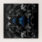 Blaue Schmetterlinge und schwarz-weiße Schmetterli Puzzle (Horizontal)
