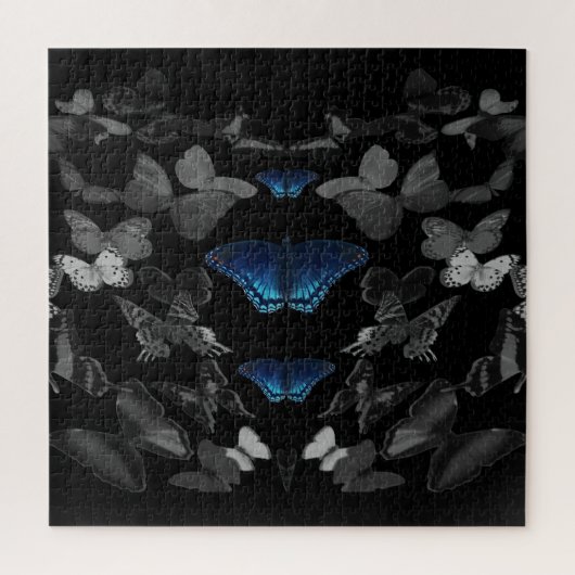Blaue Schmetterlinge und schwarz-weiße Schmetterli Puzzle (Vertikal)