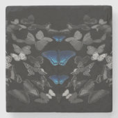 Blaue Schmetterlinge und schwarze und weiße Schmet Steinuntersetzer (Vorderseite)