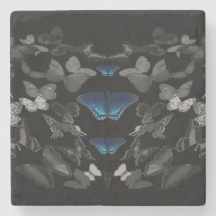 Blaue Schmetterlinge und schwarze und weiße Schmet Steinuntersetzer