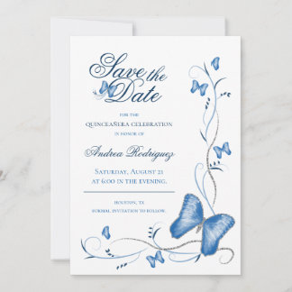 Blaue Schmetterlinge und Wirbel Save the Date