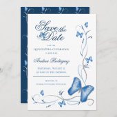 Blaue Schmetterlinge und Wirbel Save the Date (Vorne/Hinten)
