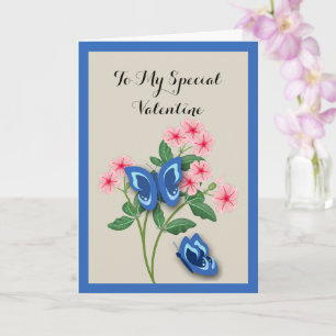 Blaue Schmetterlinge unter Blumen Valentinstag Karte