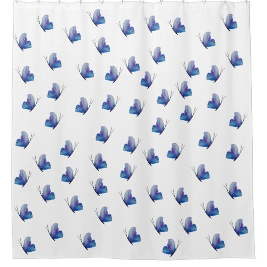 Blaue Schmetterlinge Wasserfarben Art Duschvorhang (Vorderseite)